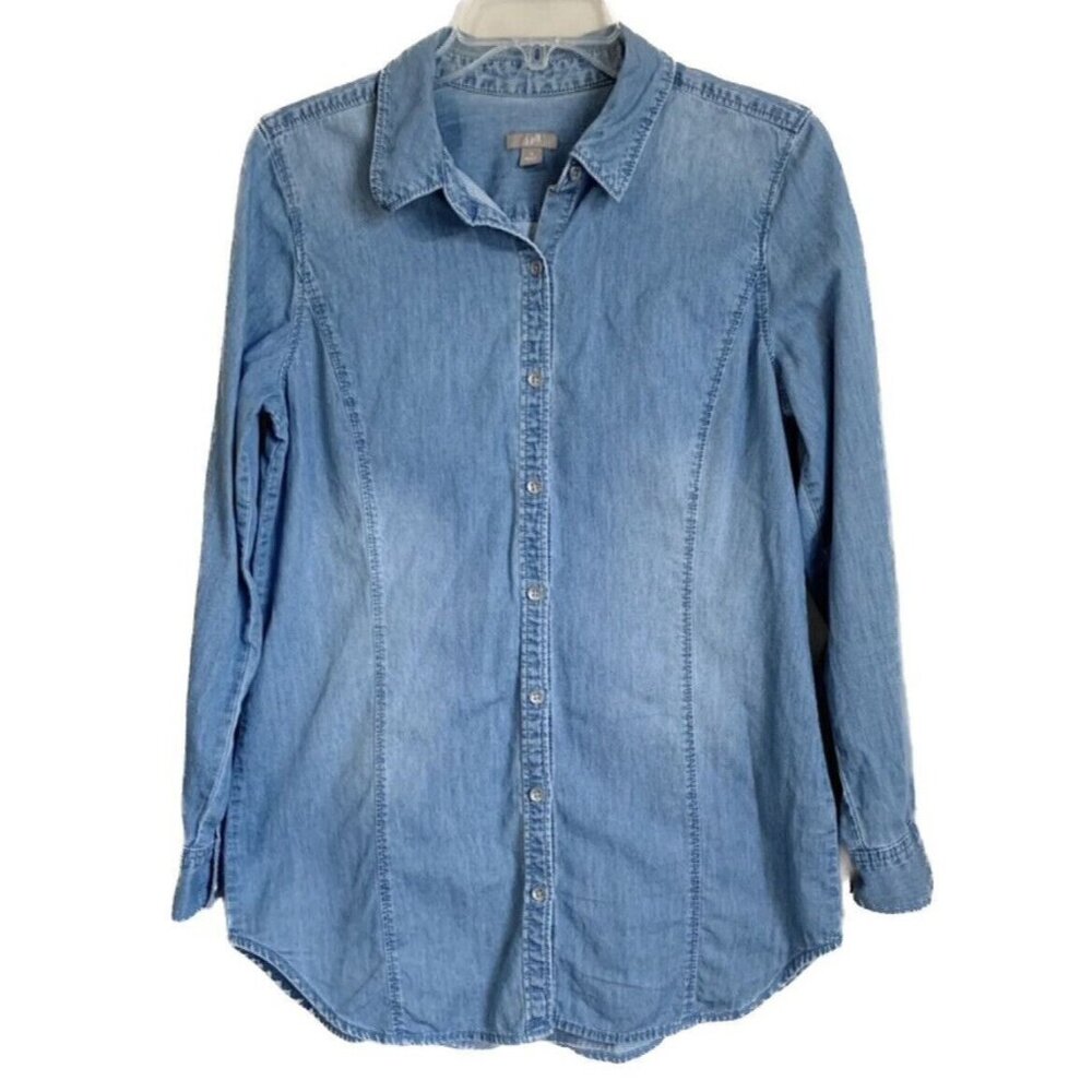 J. Jill Blue Chambray Button Up Top Women’s Small Long Sleeve Coastal Casual